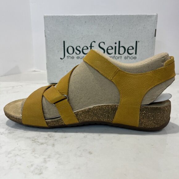 Josef Seibel NEW Comfort Sandals Yellow Leather Wedge Strappy Cork EU 42 US 11 - Picture 4 of 15